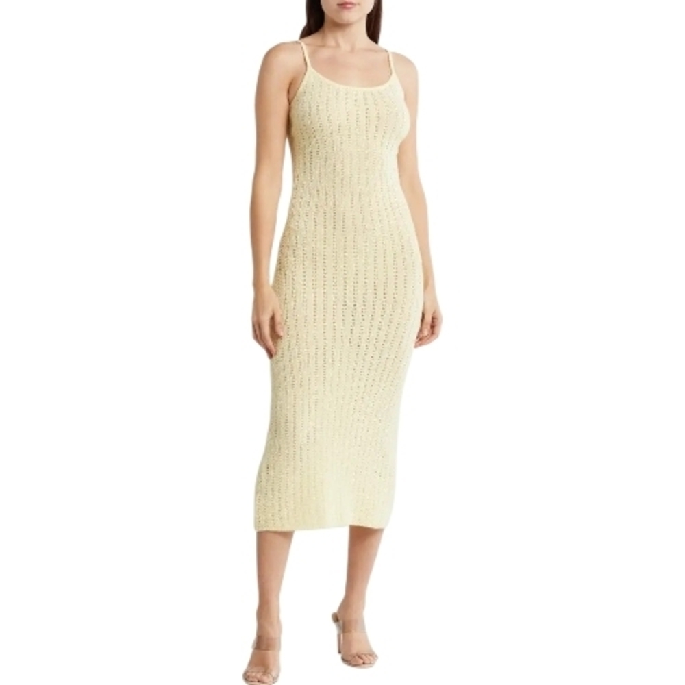 Lush Yellow Open Stitch Sleeveless Sweater Midi Dress NWT M